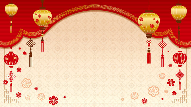 提灯の装飾付き中華フレーム 16:9