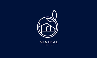 A line art icon logo of a house/home with a leaf circle	
