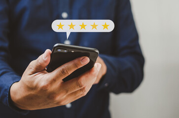 Customer service concept excellent service for satisfaction five star rating with business man...