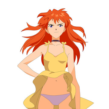 evangelion asuka anime girl orange hair vector bikini 
