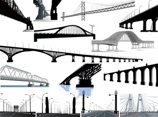 fourteen long bridges collection isolated on white