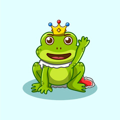 Obraz premium Cute green king frog cartoon character isolated