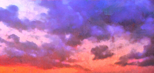 Colorful cloudy sky painting. Abstract nature background