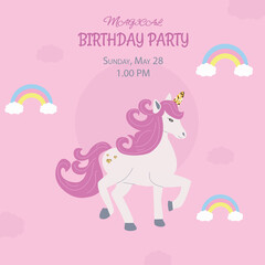 Birthday party invitation with unicorn