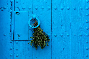 Herbs hanging on doorknob