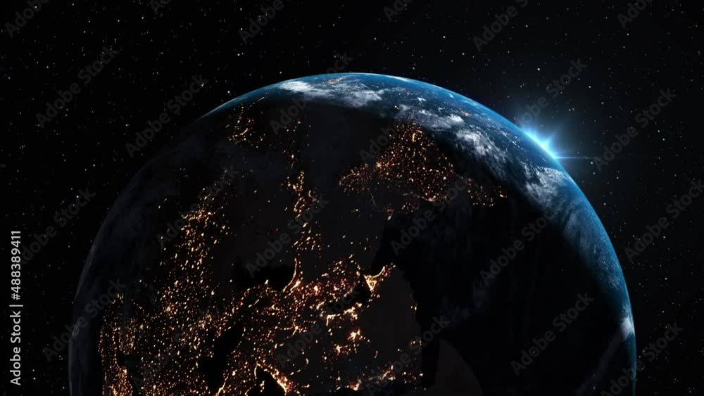 Poster planet earth 3d orbital animation with realistic geography surface and clouds atmosphere . spinning 