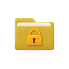 3d folder with locked padlock security concept. Vector