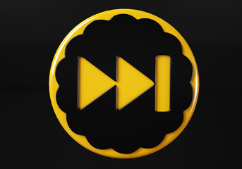 forward media button. buttons. Shiny icon with yellow frame and with reflection.  3d illustration on black background