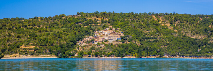 Village of Sainte-Croix-du-Verdon seen from the Lake of Sainte-Croix in Provence, France