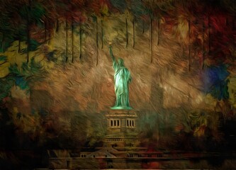 Surreal painting. Liberty statue