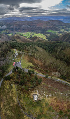 Fototapeta na wymiar Aerial view of the Mirador del Fito and its impressive mountains, Asturias, Spain.