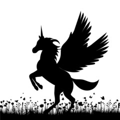 pegasus silhouette on white background, isolated vector