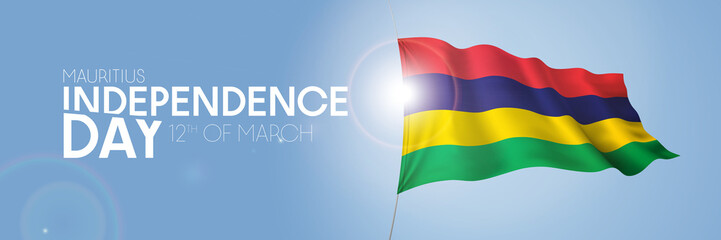 Mauritius happy independence day greeting card, banner with template text vector illustration