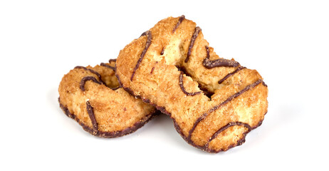 Crispy shortbread cookies, isolated on white background.