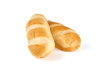 Tasty bread rolls, sweet buns, close-up, isolated on white background.