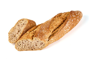 Whole grain bread, isolated on white background.