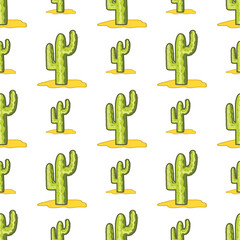 seamless pattern of cactus in the sand on a white background