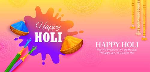 Happy Holi background card design for color festival of India celebration greetings - 488395682