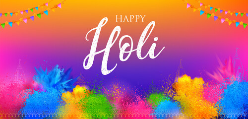 Happy Holi background card design for color festival of India celebration greetings - 488396034