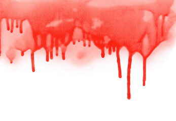 Red spray stain dripping drops isolated on white, photo with clipping path