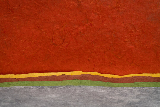 abstract landscape in gray and red tones  - a collection of Huun and Amate papers handmade in Mexico