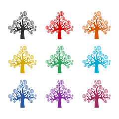 Brain tree icon or logo, color set