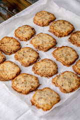 Homemade shortbread sugar cookies with nuts and chocolate