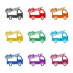 Delivery truck icon or logo, color set