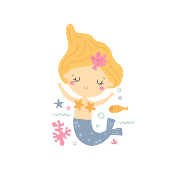 vector image of cute yellow hair mermaid