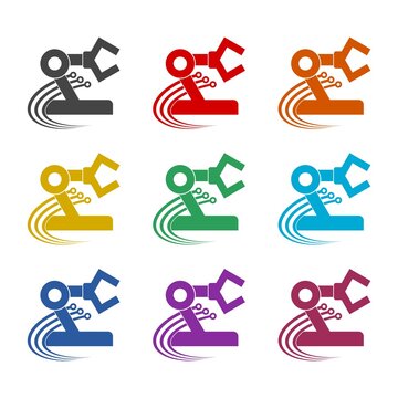 Robotic arm icon or logo, color set
