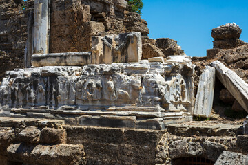 Ancient theater ruins on a sunny day with blue skies