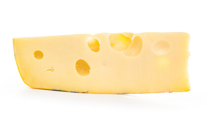 Piece of gouda cheese on a white