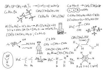 chemical formulas. hand-drawn on a white background