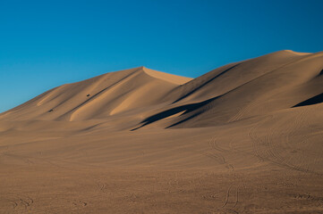 Fototapeta na wymiar Tire tracks going up a sand dune