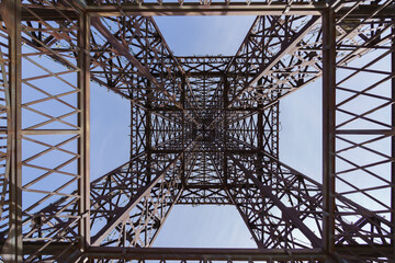 Eiffel Tower seen from below in Europe Park, Madrid, Spain