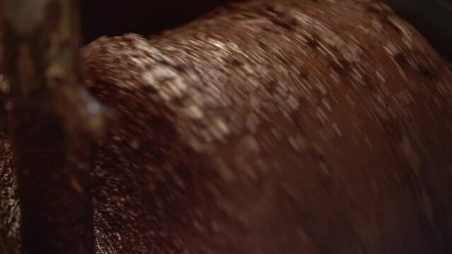 Cocoa Beans During Conching Process - Chocolate Making. - close up