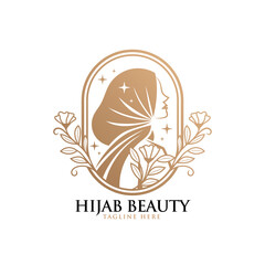 Feminine beauty woman hijab natural vintage logo template