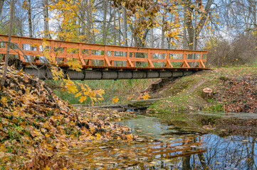 Wooden bridge waterfall