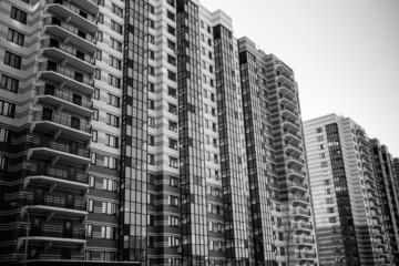 Fototapeta premium View of the new residential buildings in Voronezh, Russia. Black and white photo.