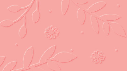 Abstract pink spring background, 3d effect design of branches and flowers, vector illustration.