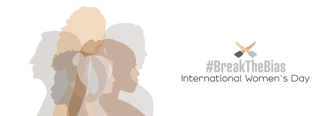 International Women's Day banner. #BreakTheBias - obrazy, fototapety, plakaty