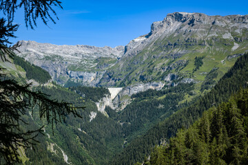 Beautiful view on Lac de Tseuzier and surrounding mountains close to Crans Montana