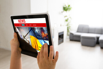 Flag of Russia and Ukraine in tablet. Relationship between Ukraine and Russia