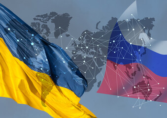 Flags of Russia and Ukraine. Russian-Ukrainian conflict.