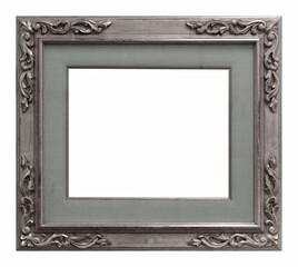 Silver frame for paintings, mirrors or photo isolated on white background. Design element with clipping path