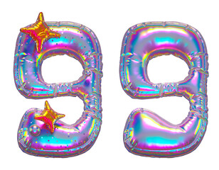 Balloon holographic font. Number 9