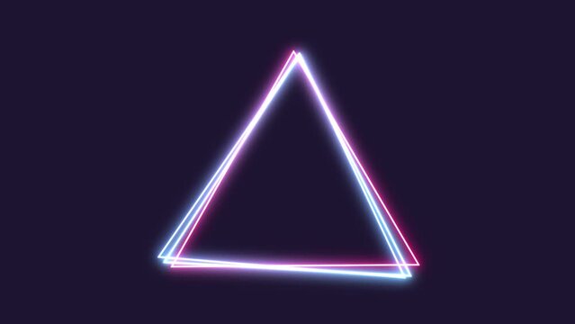 Loop Neon triangle blue and pink colored bright lines on a purple background-