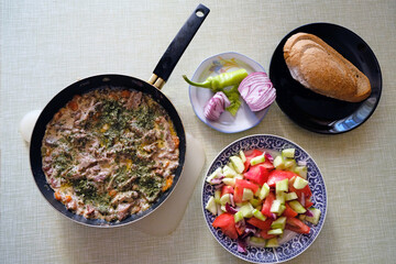 Mushroom and Chicken Sautee with a spice of parsley, top view
