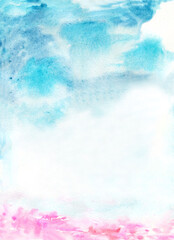 Watercolor abstract washi blossom background. Blooming sacura, spring tree texture, scene, landscape, splash, stain