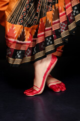 close up of foofsteps of indian classical dancer - obrazy, fototapety, plakaty